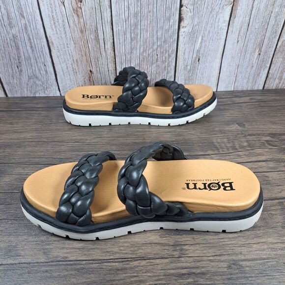 Born Freesia Leather Braid Elevated Women's Sz 7 M Sandals Black (VGC) - Picture 5 of 8